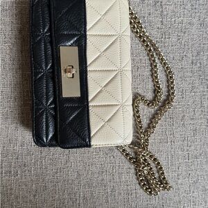 Kate Spade Elegant Black and Cream Quilted Chain Bag